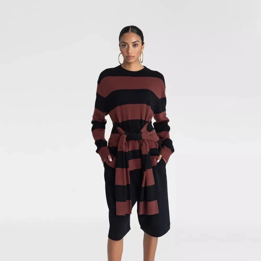 KBB by KAHLANA Women's 'The Wrap Sweater'- Burgundy/Black Striped MEDIUM - NEW